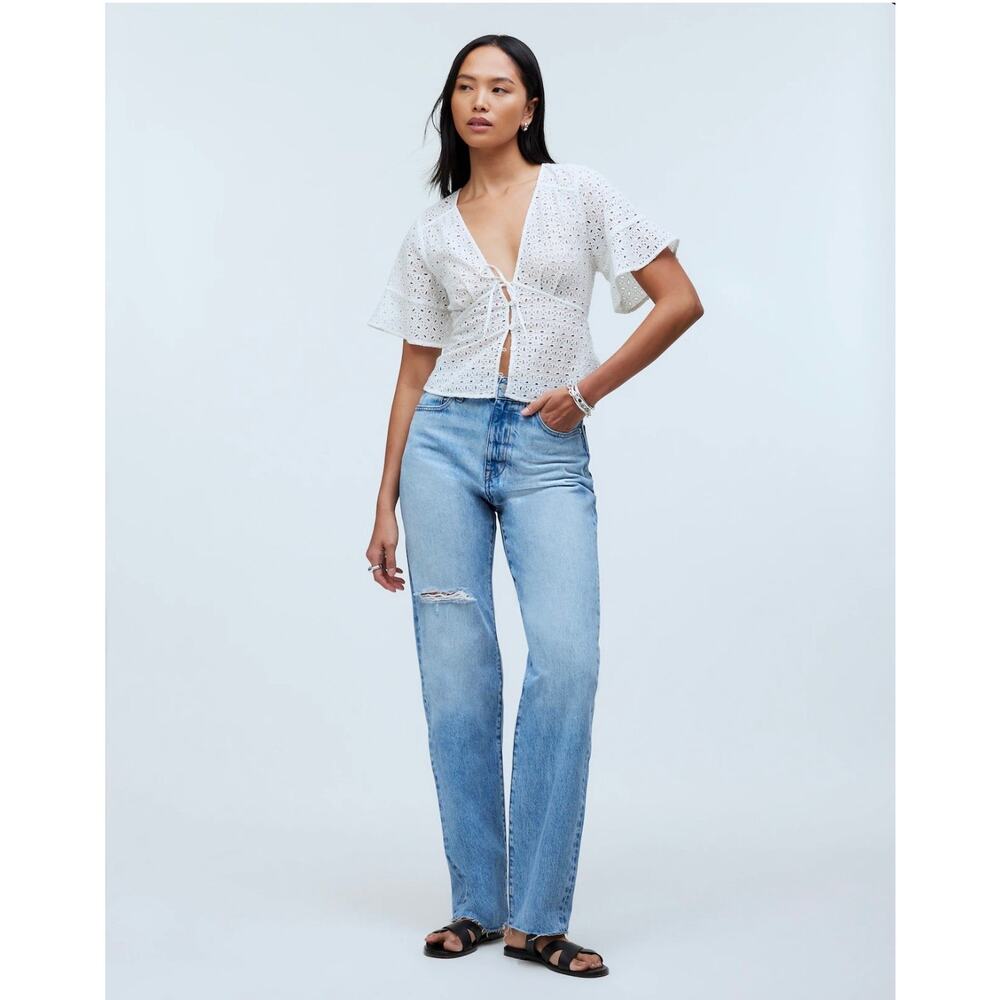 Madewell The 90s Straight Light Wash Jeans Distressed Hem Streetwear Size 24 NWT